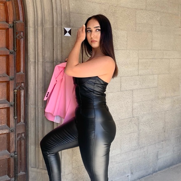 PLT Coated Denim Tube Jumpsuit - Picture 1 of 3